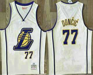 Mens Los Angeles Lakers #77 Luka Doncic Cream Throwback Swingman Jersey